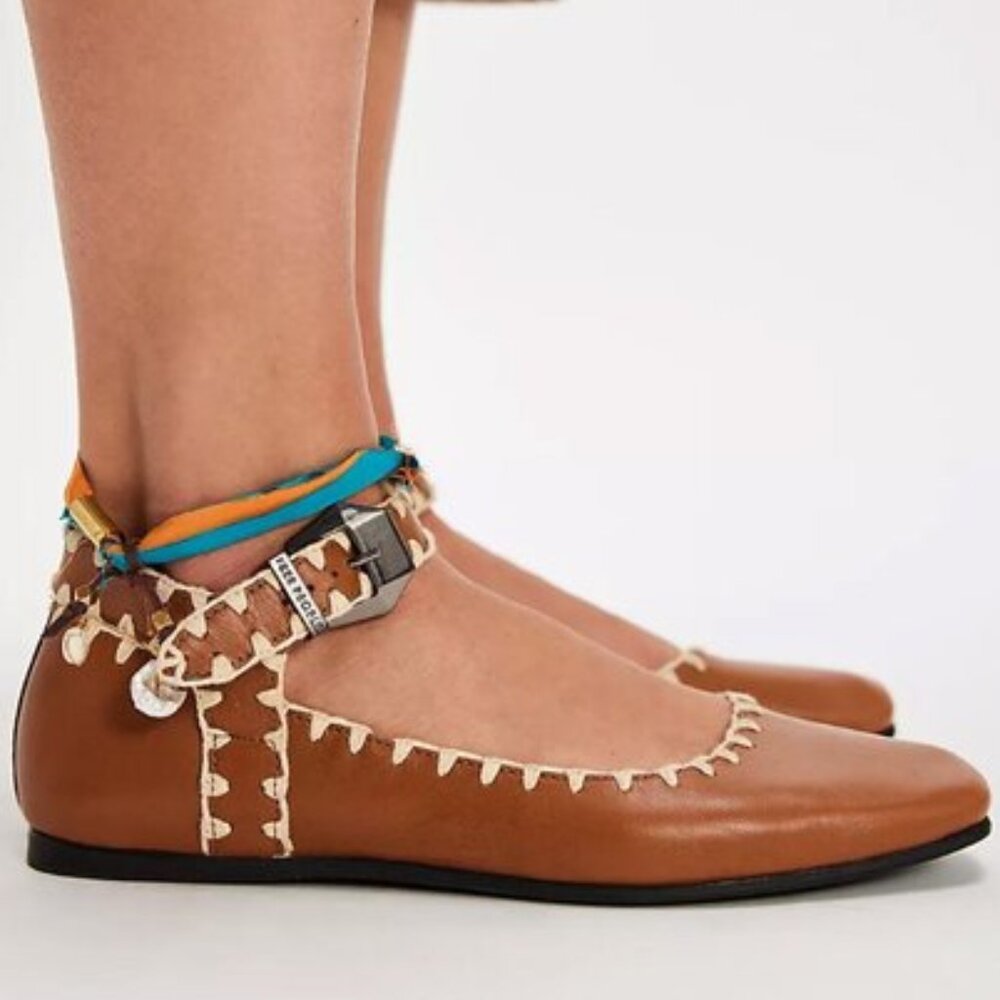 FREE PEOPLE Crochet Mystic Jane Flats In Tan NWT
